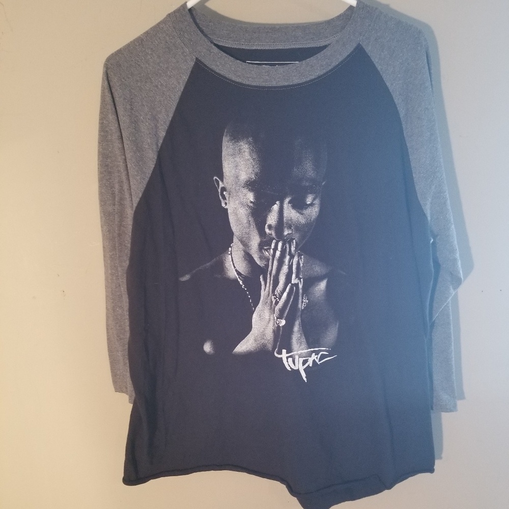 Tupac Graphic Raglan Long Sleeve Tee - Black & Gray
